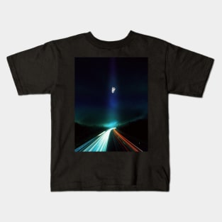 Spaceman Floating Above Streaking Lights Kids T-Shirt